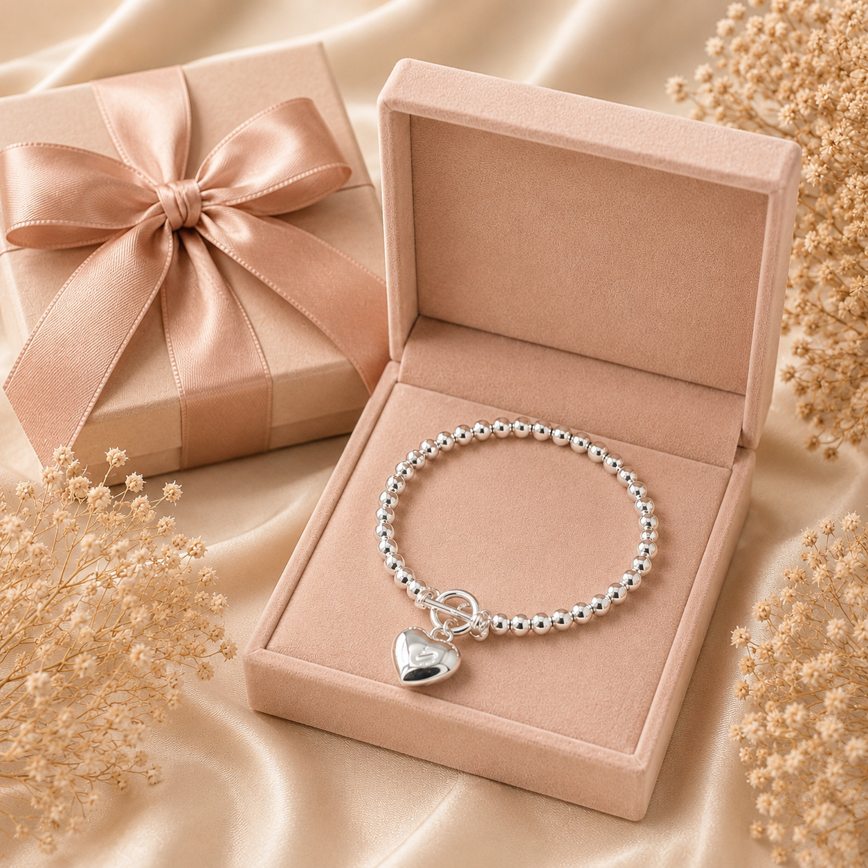 Sweet Heart Beaded Bracelet -925 Sterling Silver