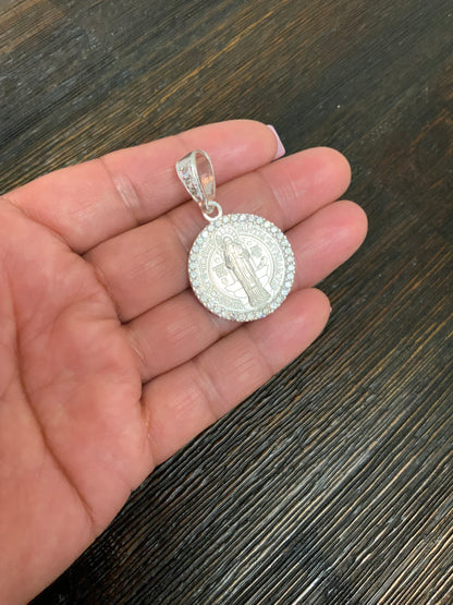 Saint Benedict Large Pendant with Zc -Sterling Silver 925