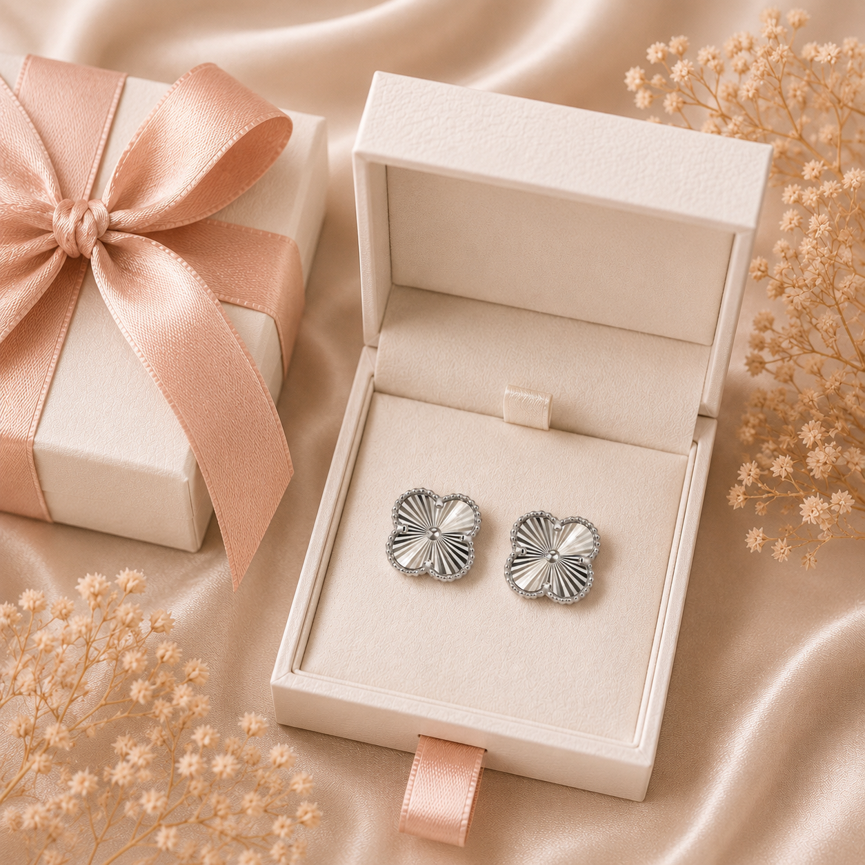 Clover Mirror Stud Earrings – 925 Sterling Silver -11mm