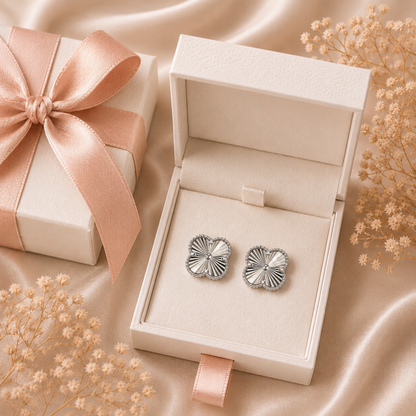 Clover Mirror Stud Earrings – 925 Sterling Silver -11mm