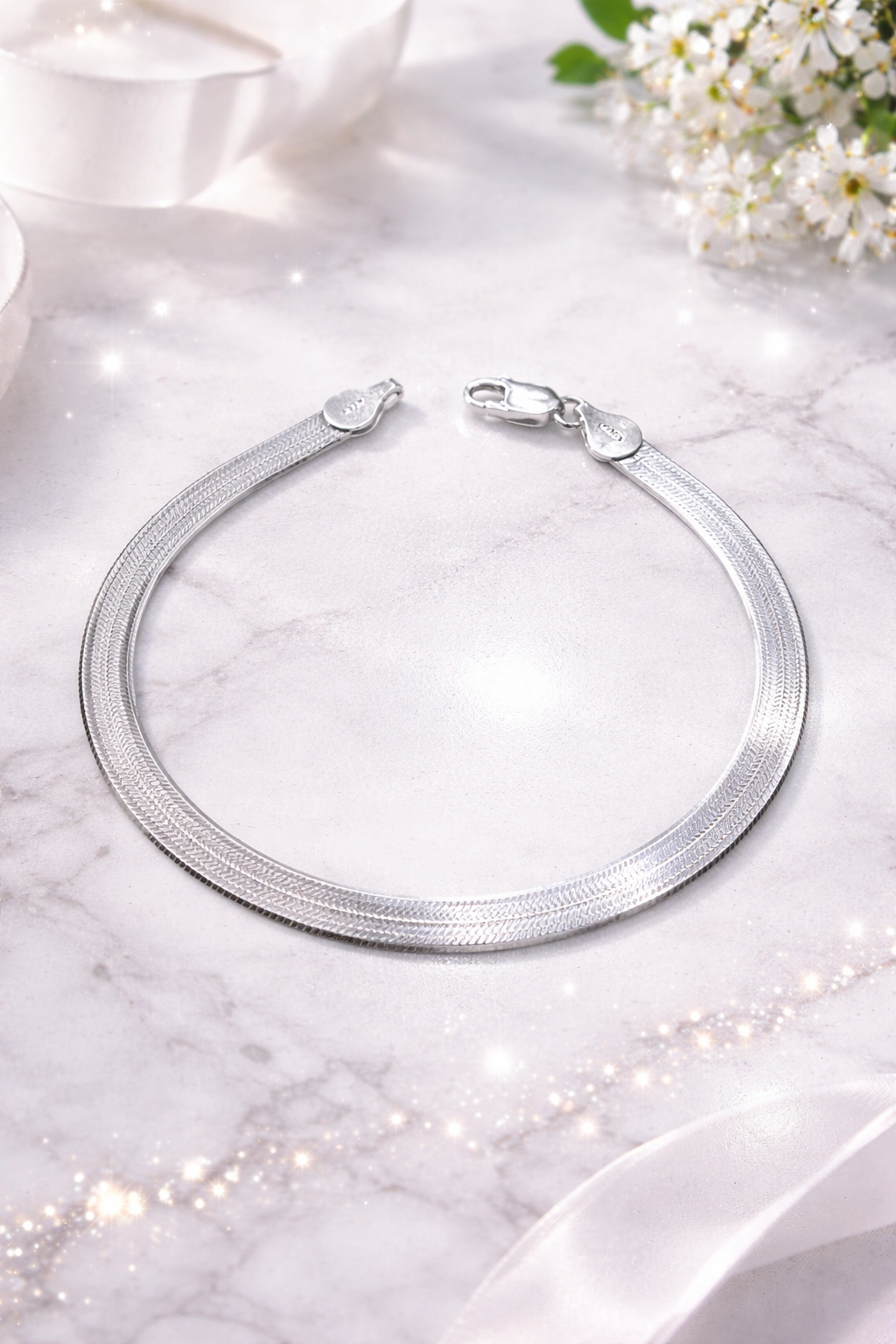 Herringbone Bracelet (5mm) in Sterling Silver 925 7 inch