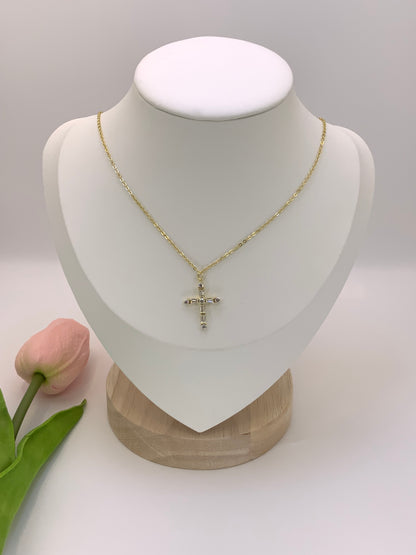 Gold Cross Necklace with CZ - Sterling Silver 925 -18 inch