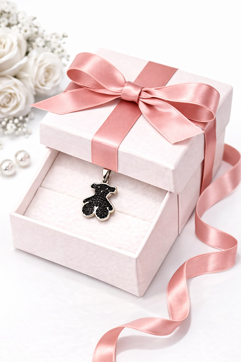 Bear Pendant with CZ- 925 Sterling silver- 0.9”
