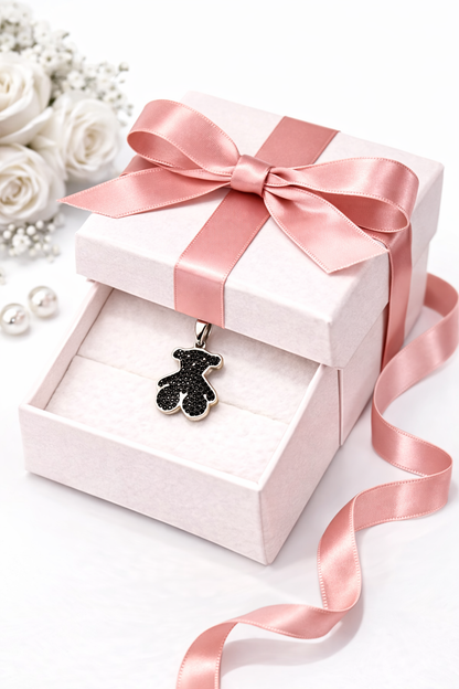 Bear Pendant with CZ- 925 Sterling silver- 0.9”