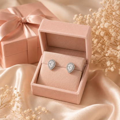 Luna Pear Zirconia Stud Earrings - 925 Sterling Silver- 10mm