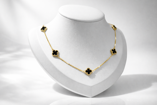 Onix Clover Necklace Sterling Silver 925 (gold) -8.5mm