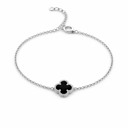 Small Ónix  Clover Bracelet925 Sterling Silver