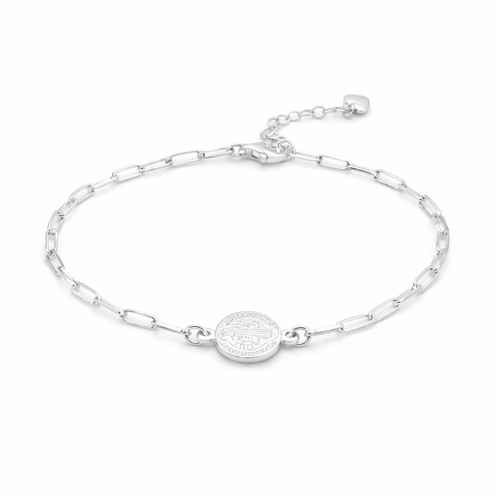 Saint Benedict Paperclip  Bracelet Sterling Silver 925