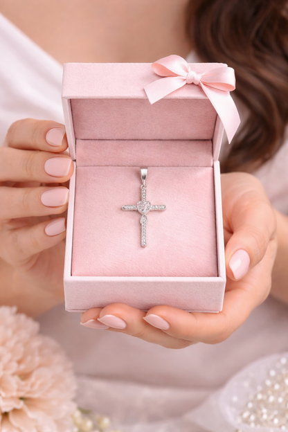Amara Heart Cross Pendant – Sterling Silver 925- 1.4”