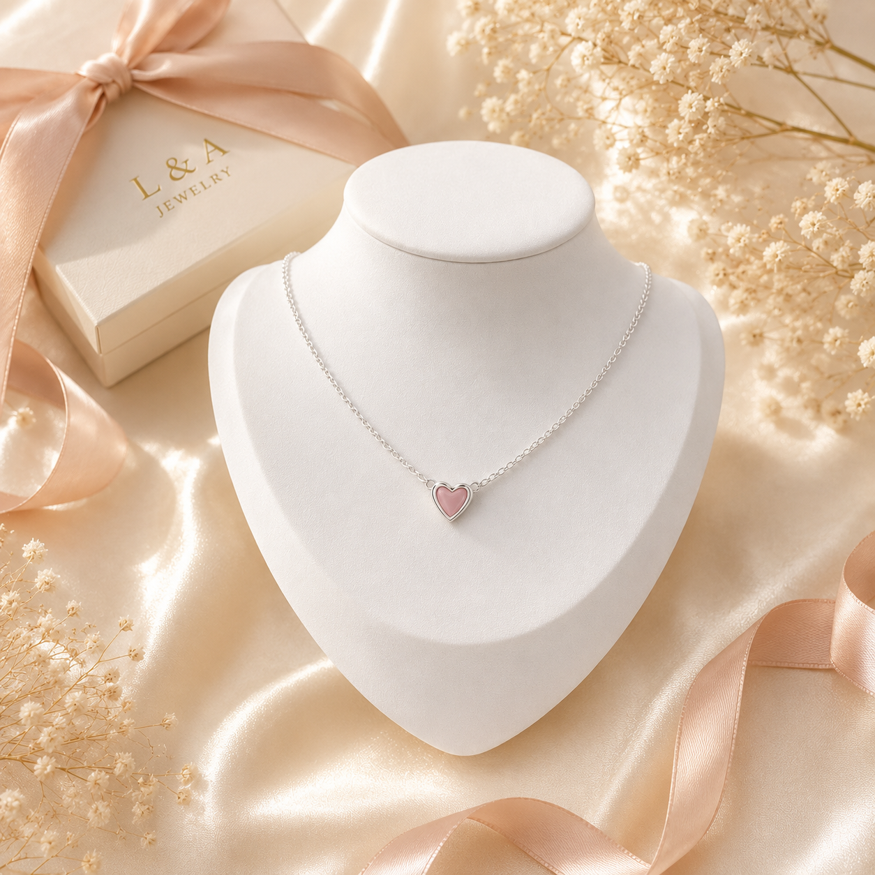 Pink Heart Necklace Sterling Silver 925