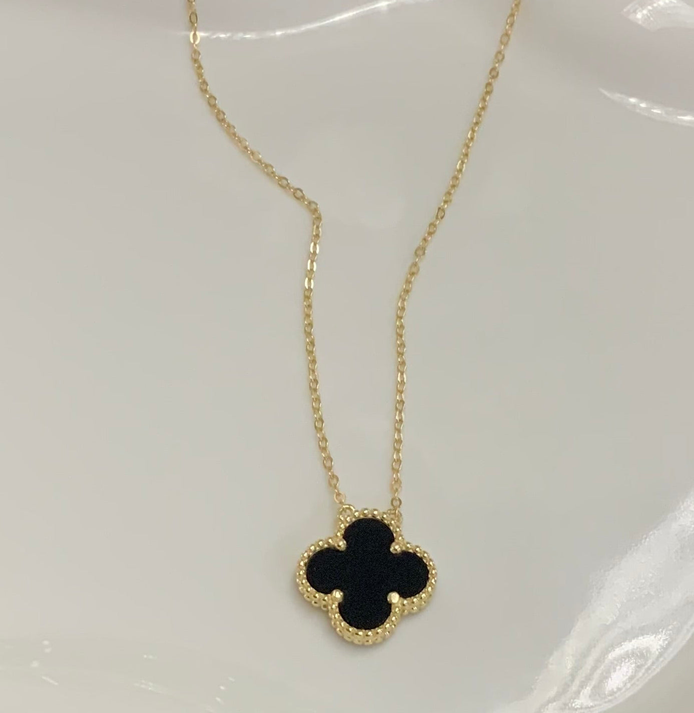 Onyx  Clover Necklace Sterling Silver 925