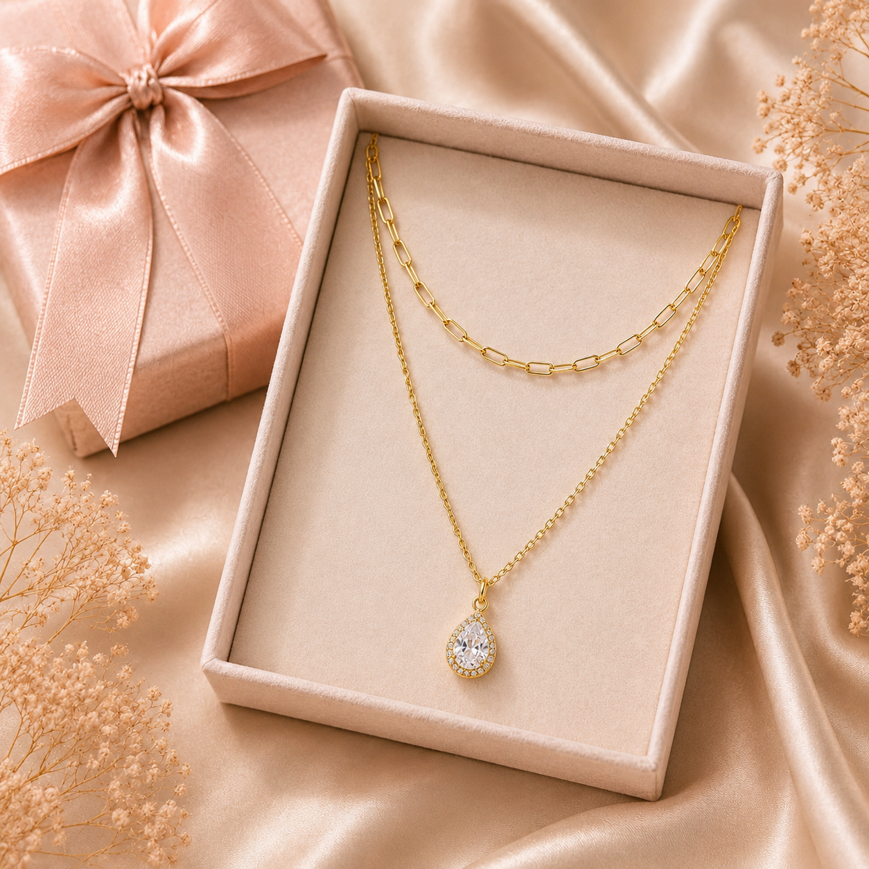 Sophia Teardrop Layered Gold Necklace -925 Sterling Silver