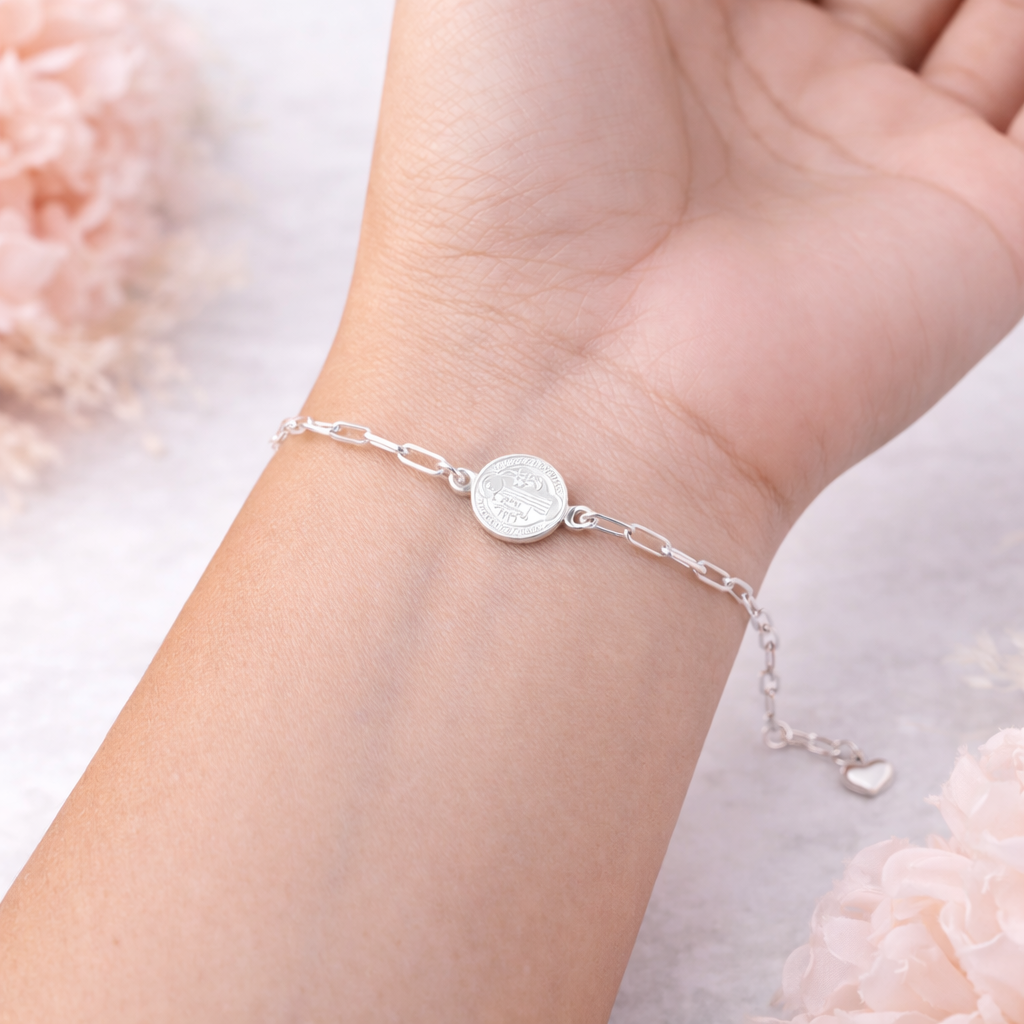 Saint Benedict Paperclip  Bracelet Sterling Silver 925
