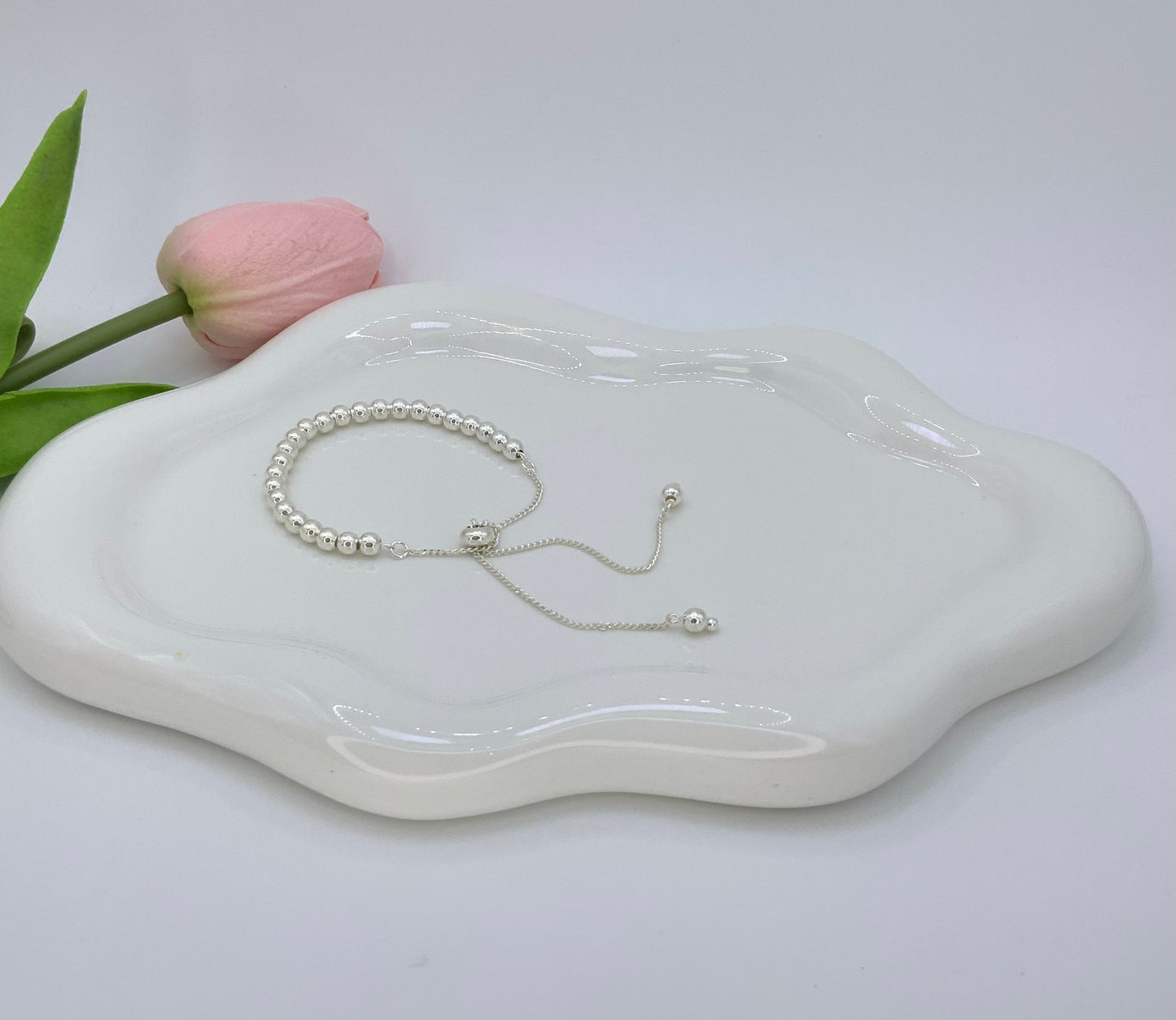 Beaded Adjustable Bracelet Sterling Silver 925