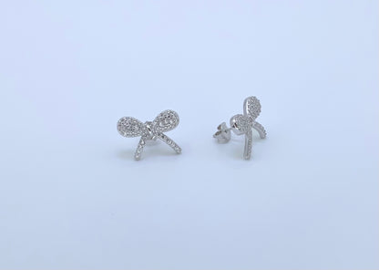 Bow Stud Earring W/Zc Sterling Silver 925