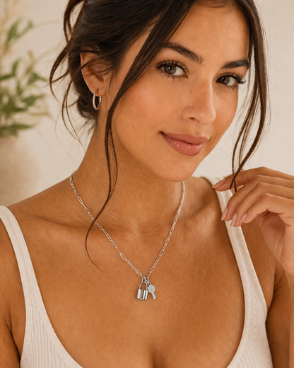 Padlock & key Necklace Sterling Silver 925 18”