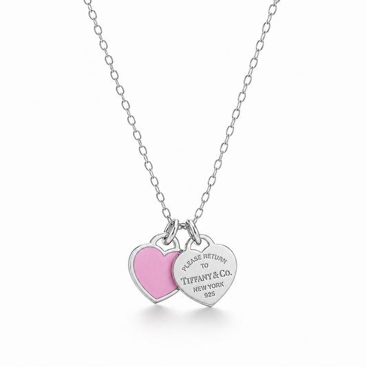 Twin Hearts Necklace – Pink 925 Sterling Silver - 11mm