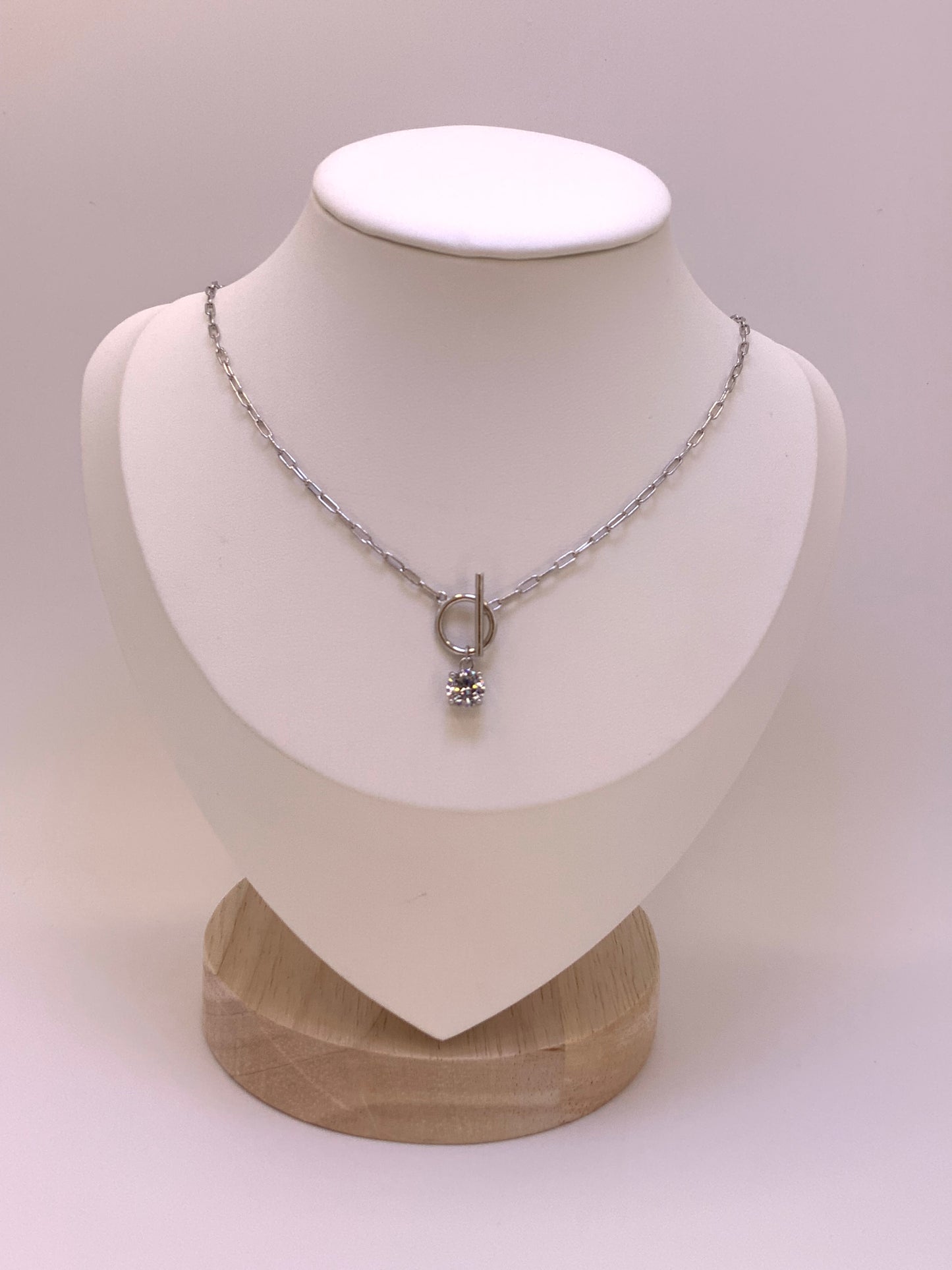 Paperclip Necklace with CZ Sterling Silver 925 18”