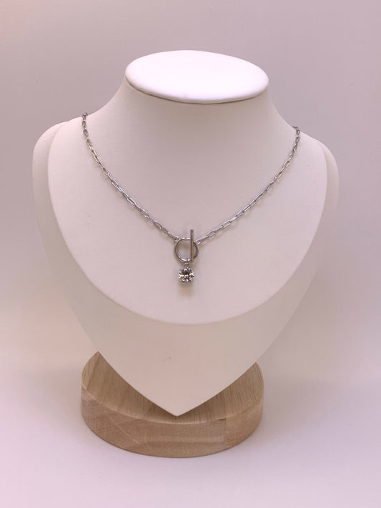 Paperclip Necklace with CZ Sterling Silver 925 18”