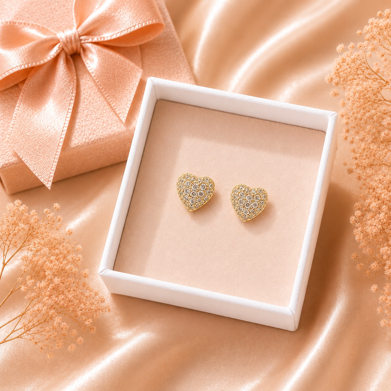 Golden Love Heart Studs Earring - 925 Sterling Silver- 6.5mm
