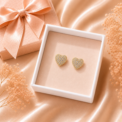 Golden Love Heart Studs Earring - 925 Sterling Silver- 6.5mm