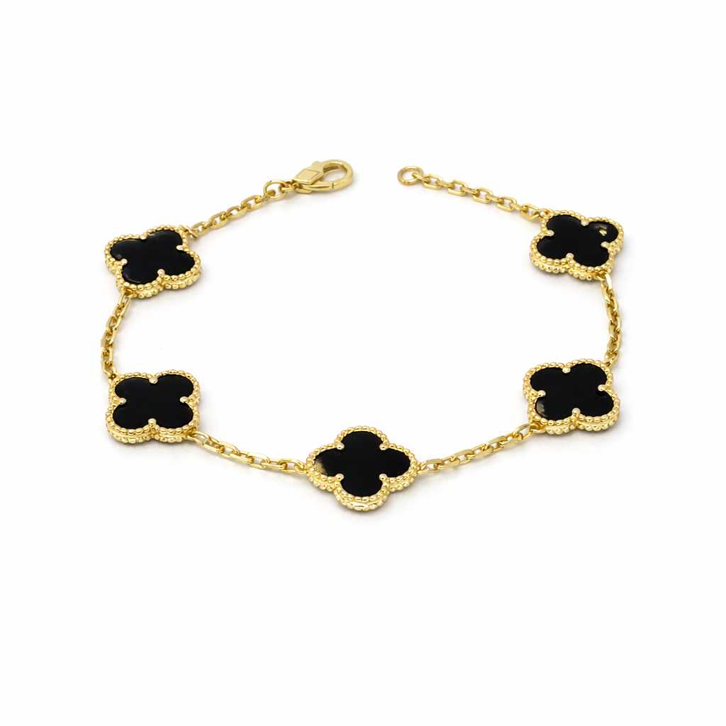 Gold Ónix Clover Bracelet -Sterling Silver 925