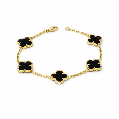 Gold Ónix Clover Bracelet -Sterling Silver 925