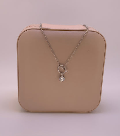 Paperclip Necklace with CZ Sterling Silver 925 18”