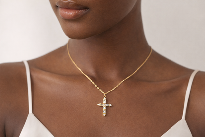 Gold Cross Necklace with CZ - Sterling Silver 925 -18 inch