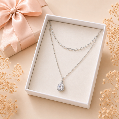 Sophia Teardrop Layered Necklace -925 Sterling Silver