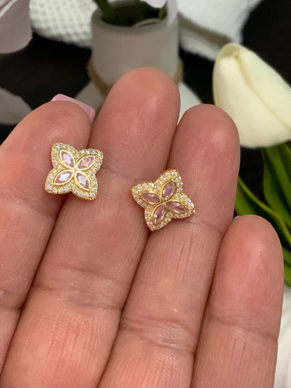 Pink Stud Earring CZ Sterling Silver 925