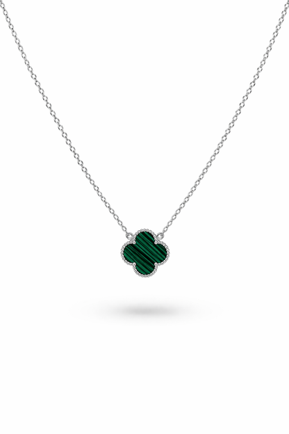 Malachite Clover Necklace 925 Sterling Silver-15mm