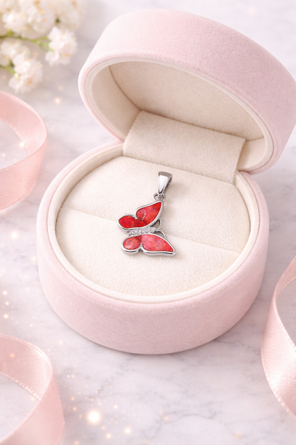 Butterfly Pendant 925 Sterling Silver Available in color Purple , Red