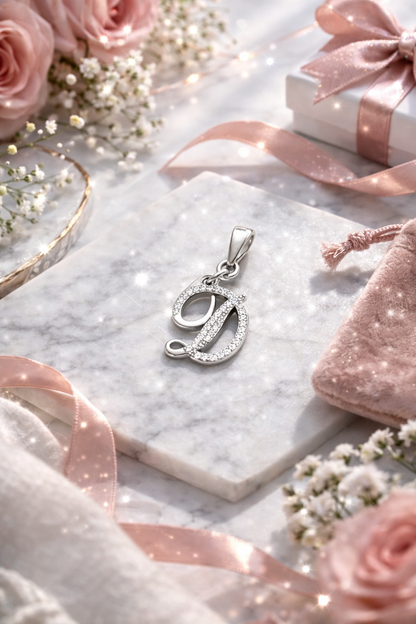 Initial Pendant CZ Sterling Silver 925 - 0.85”