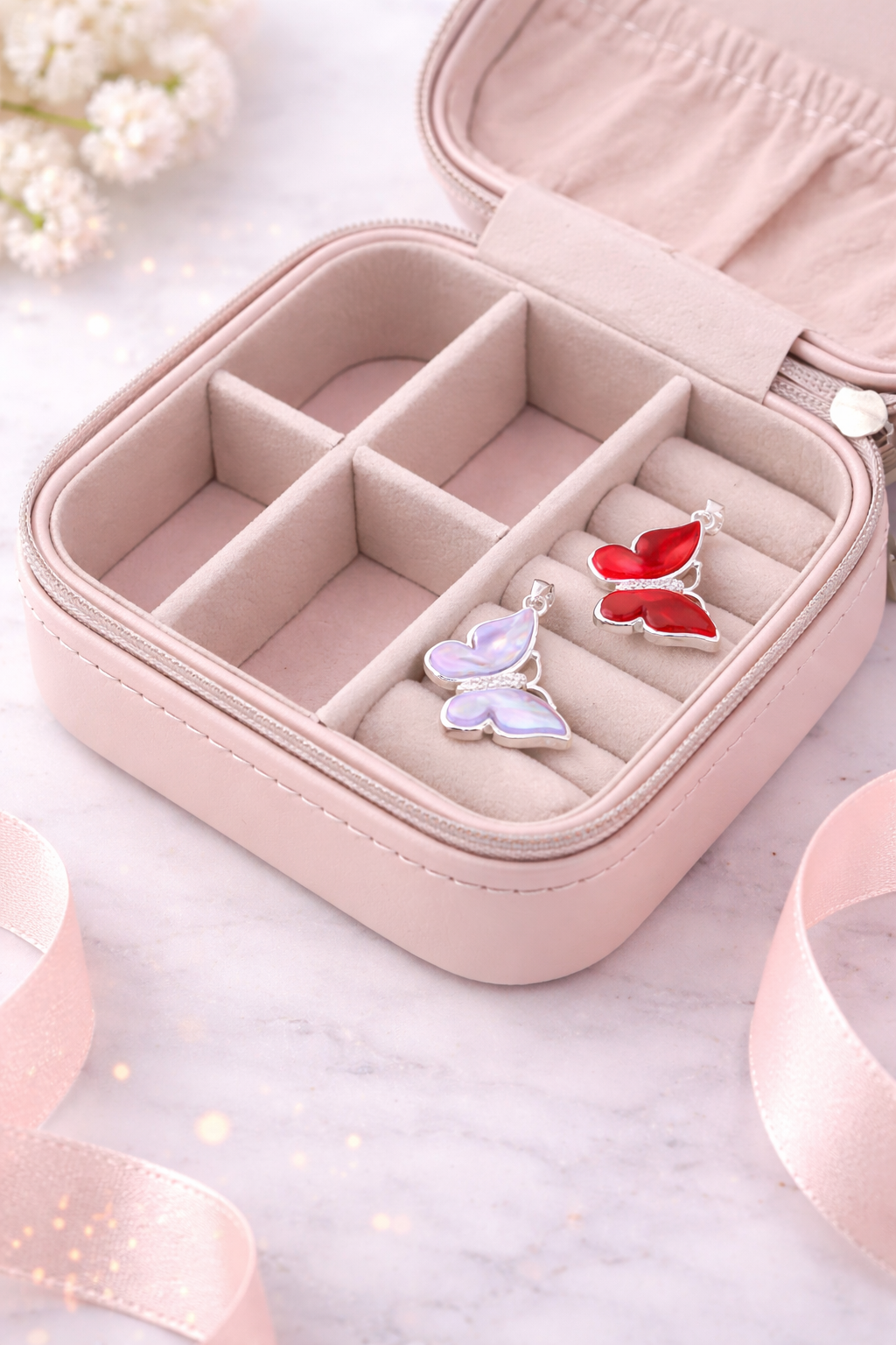 Butterfly Pendant 925 Sterling Silver Available in color Purple , Red