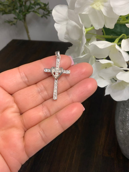 Cross with Heart Pendant -Sterling Silver 925