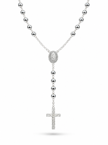 Rosary Necklace  Virgin Mary Medall Oval Sterling Silver925 - 6mm- 25”