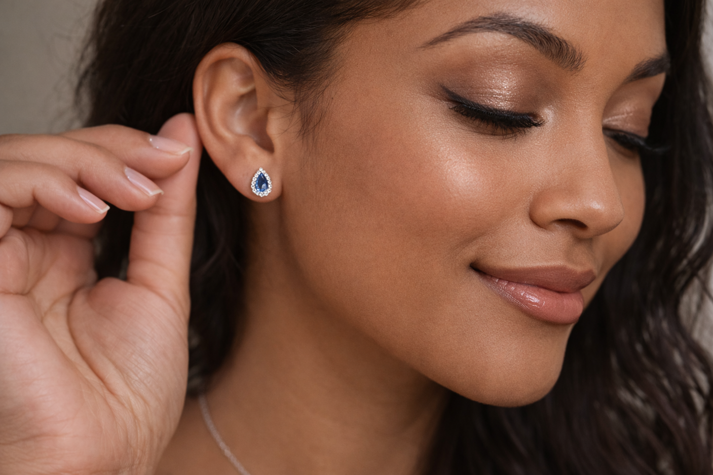 Sapphire Halo Stud Earrings Sterling Silver 925