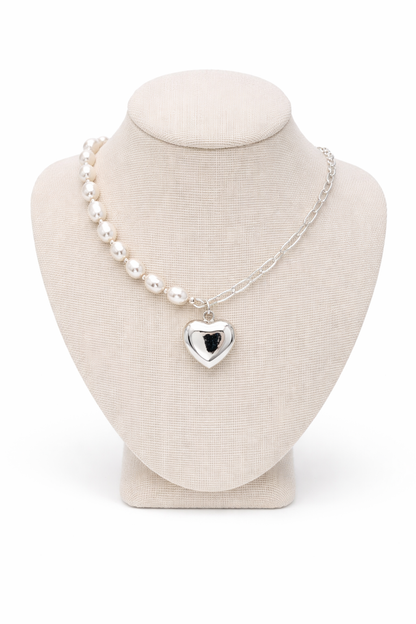 Valentina Pearl Heart Necklace - Sterling Silver 925