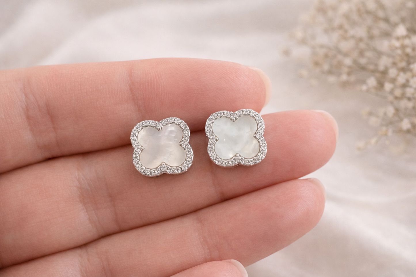 Pearl Blossom Studs 925 Sterling Silver 10mm