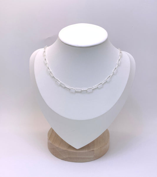 Paperclip Chain Necklace Diamont Cut -Sterling Silver 925 20”