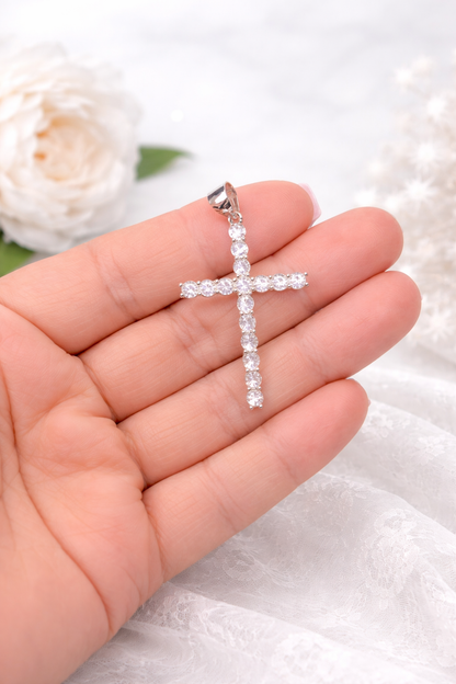 Cross Pendant with Cz 925 Sterling Silver-1.8”