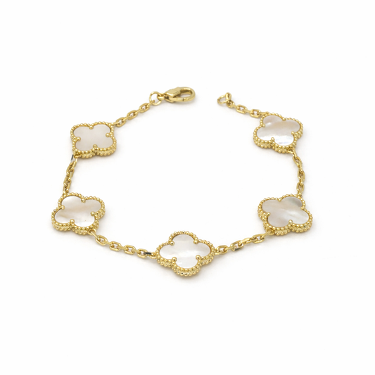 Gold Pearl Clover Bracelet - Sterling Silver 925