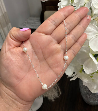 Triple Pearl  Necklace - Sterling Silver 925