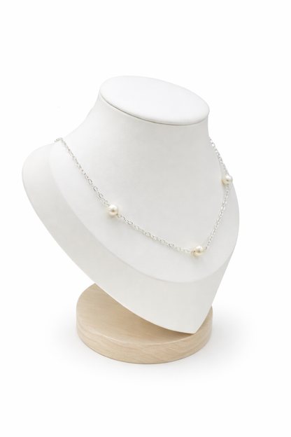 Triple Pearl  Necklace - Sterling Silver 925