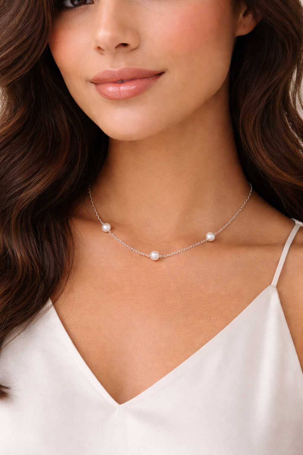 Triple Pearl  Necklace - Sterling Silver 925