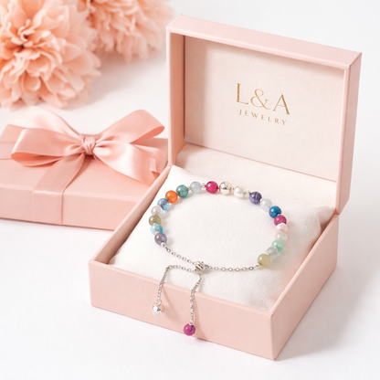 Aurora Gemstone Adjustable Bracelet -Sterling Silver 925