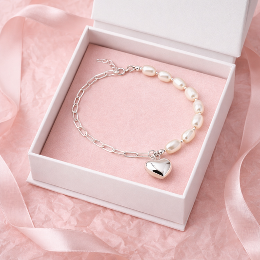 Luna Pearl Heart Bracelet - Sterling Silver 925