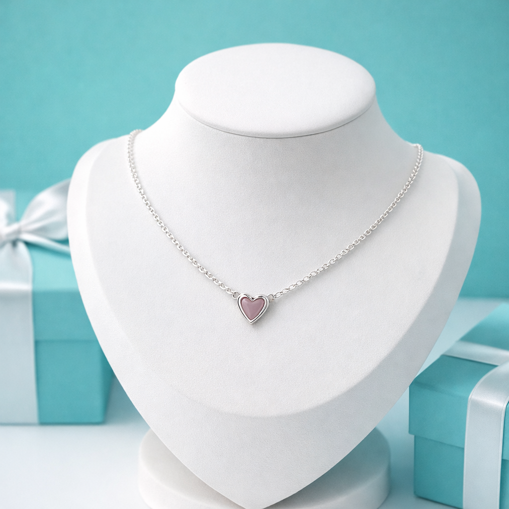 Pink Heart Necklace Sterling Silver 925