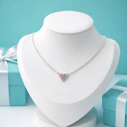 Pink Heart Necklace Sterling Silver 925